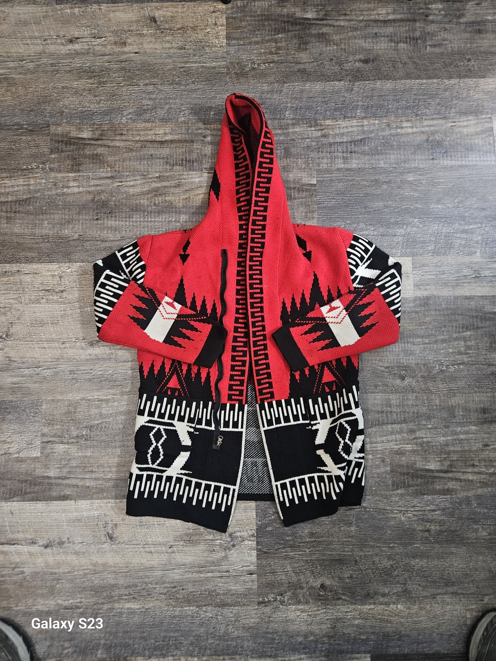 Red & Black Aztec Hooded Shirt Jacket - Lightweight Men’s Outerwear